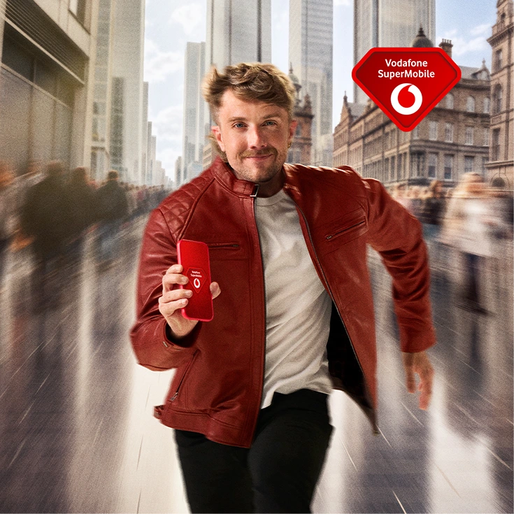 Roman Kemp with Vodafone SuperMobile logo